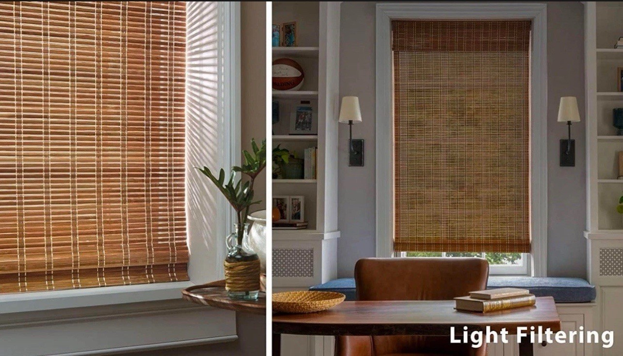 LazBlinds No Tools No Drill Cordless Bamboo Roman Shades 27” W X 64” H