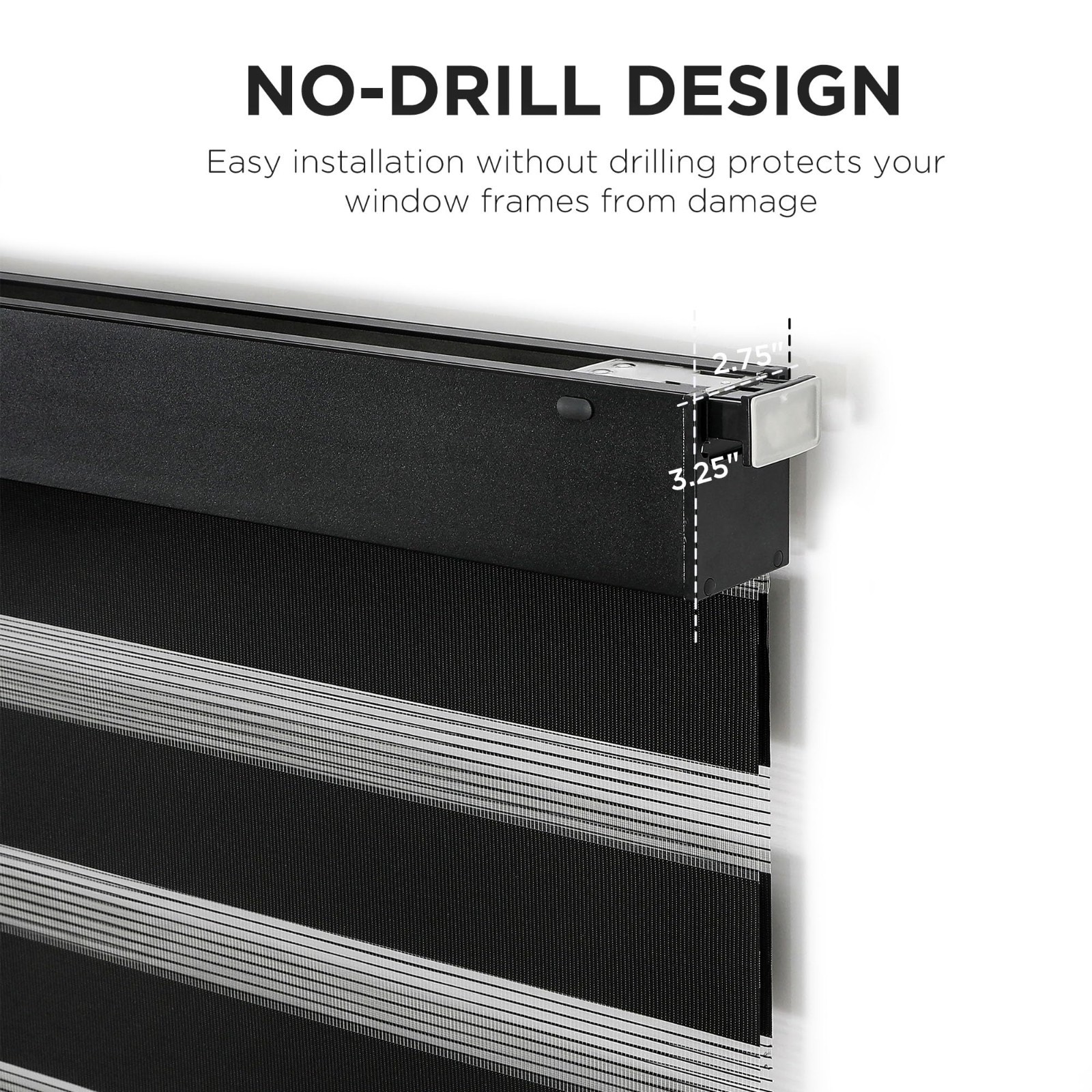 Joydeco No Drill Zebra Blinds 35×75 Black Cordless Day Night Roller Shade