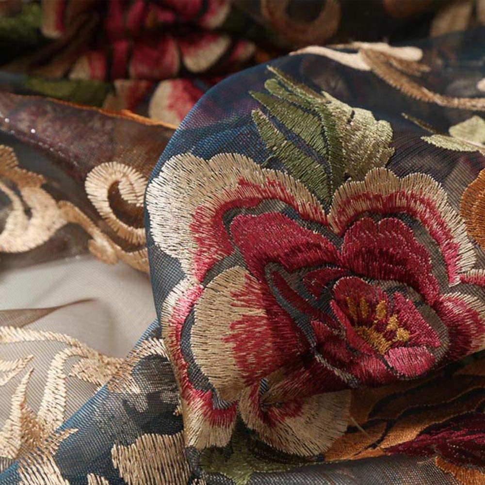 Floral Embroidered Sheer Widnow Curtain Rod Pocket 1PC W39 x L84