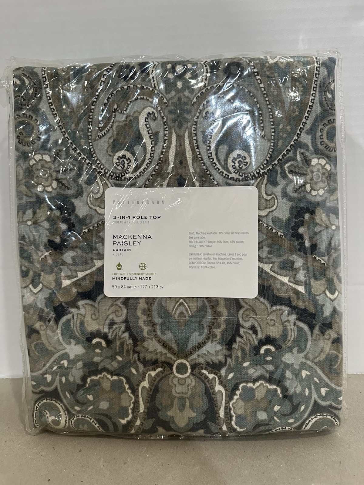 Pottery Barn Mackenna Drape 50×84″ Multiples available paisley blue