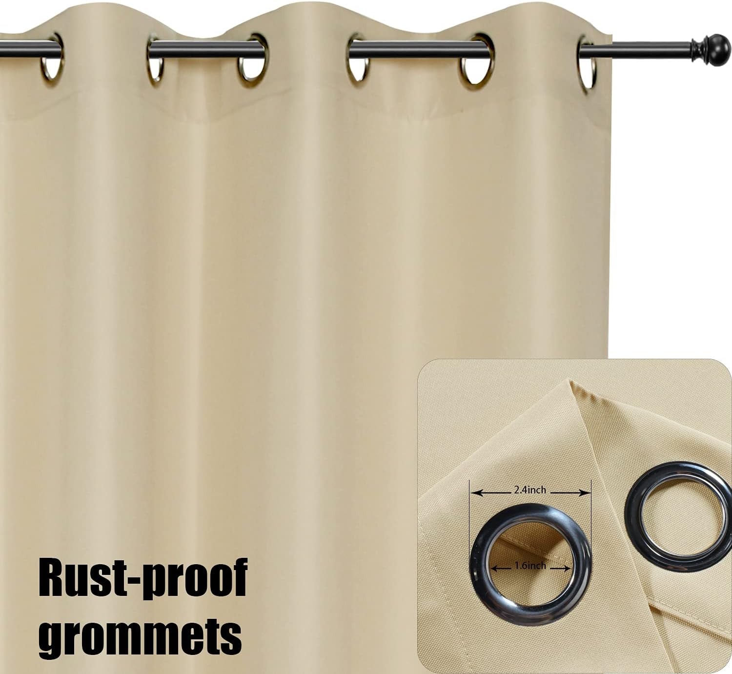 BONZER Waterproof Outdoor Curtains 54"W x 84"L (Pack of 1), Cream