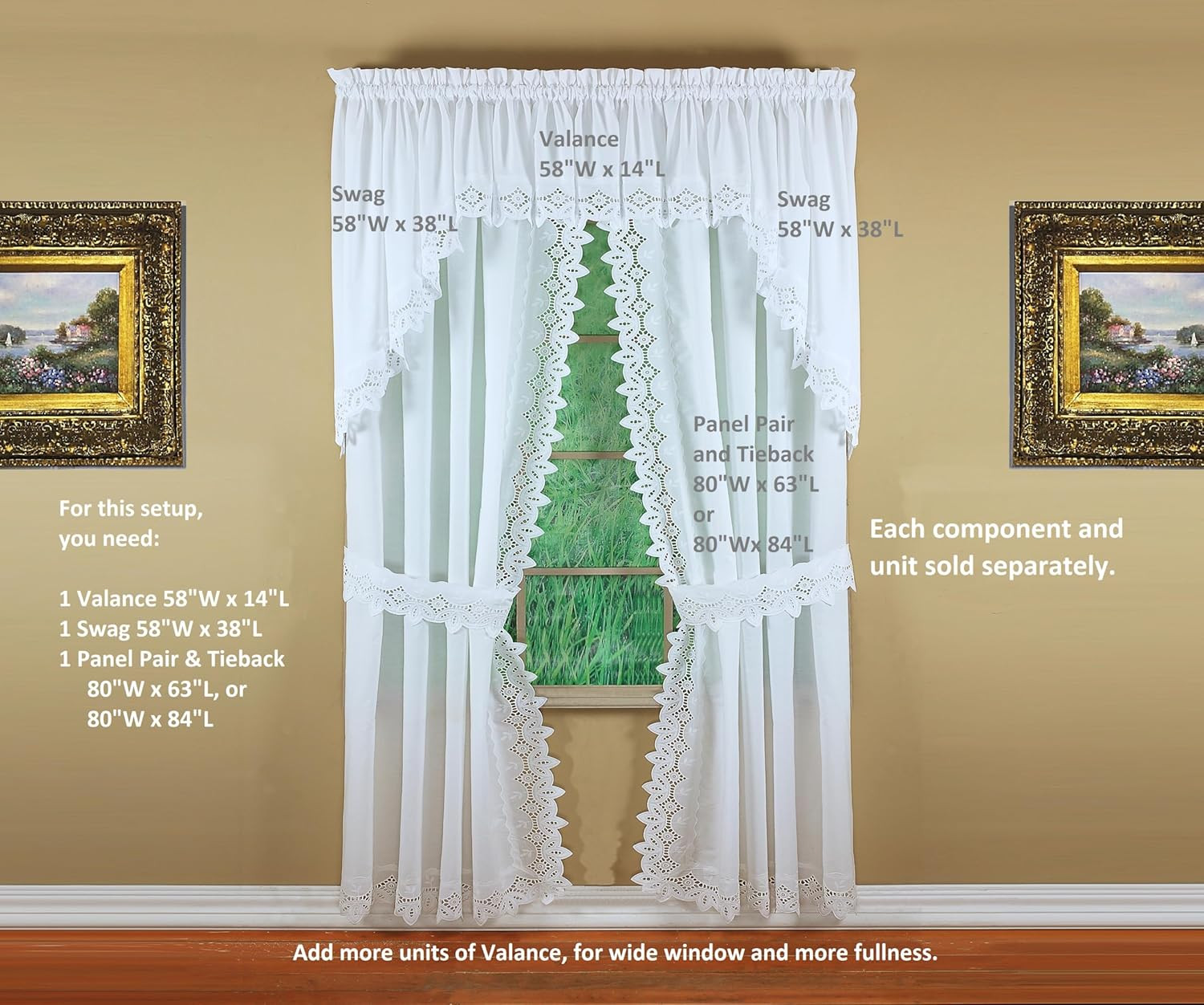 Heirloom Battenberg Eyelet Curtain Panel Pair, 84″ White, 4-Piece Set