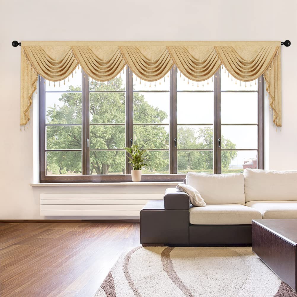 Elkca Thick Chenille Window Curtains Valance For Living Room Luxury Gold