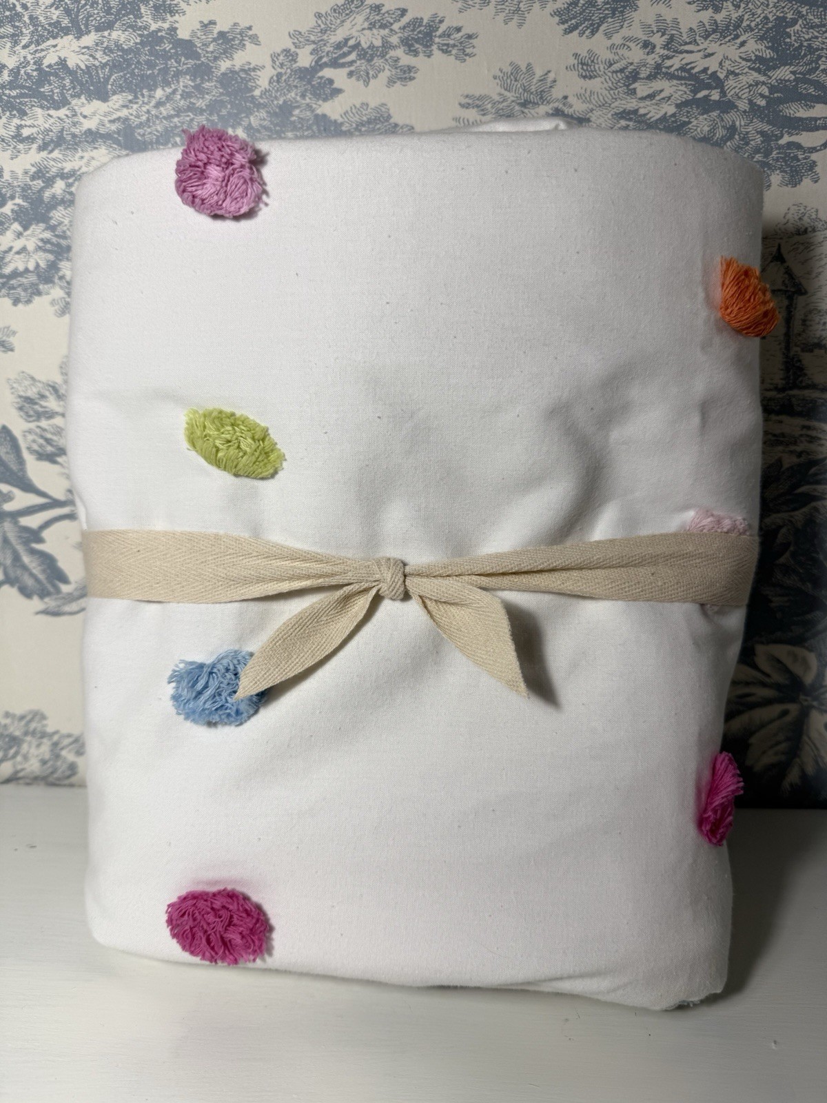 Pottery Barn Kids Bright Rainbow Pom-Pom Cotton Blackout Curtain 84”