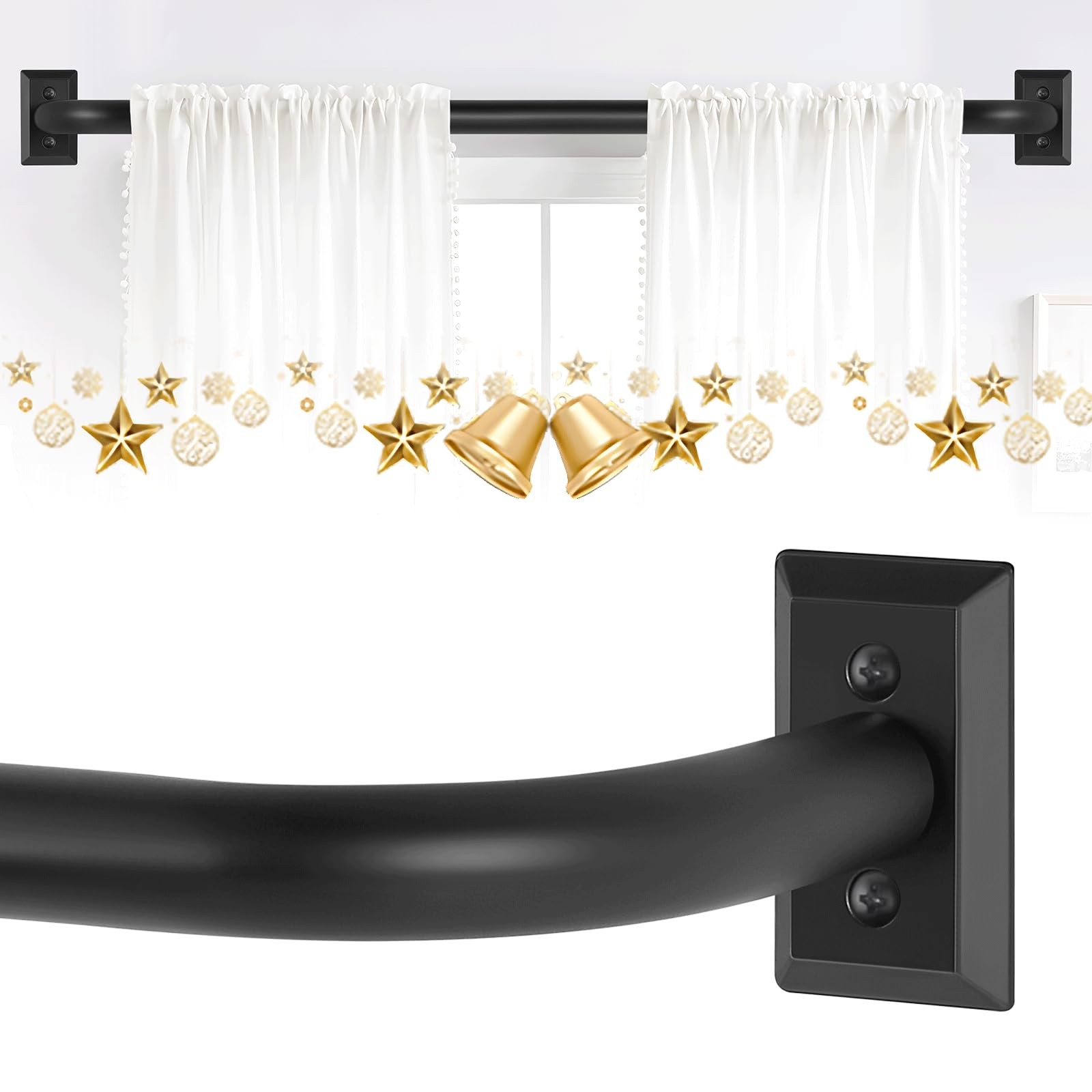 Black Wrap Around Curtain Rods 28 to 48 Inch:Blackout Adjustable Window Curta…