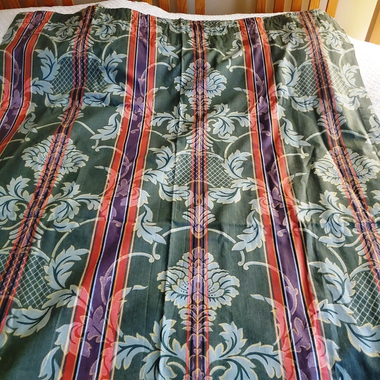 Rare Pair of Vintage Croscill Green Brocade Pattern Curtain Panels 86 x 42 – New