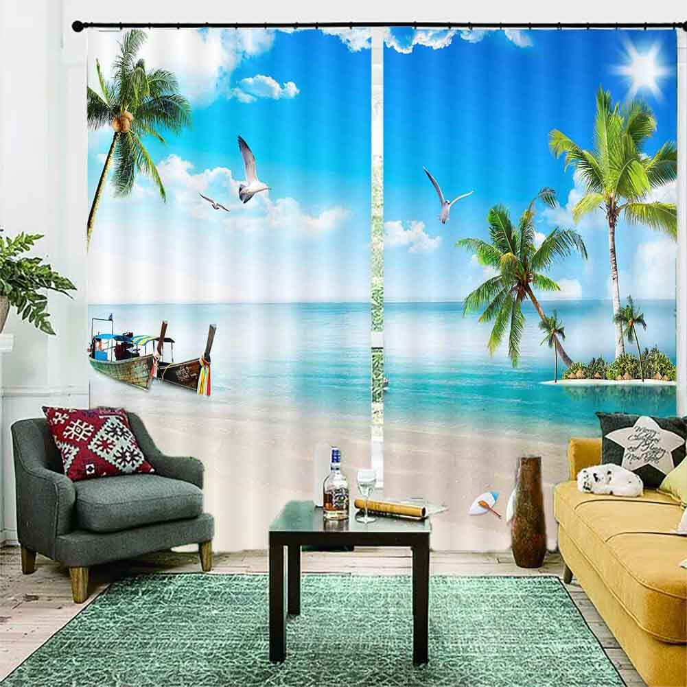 Many Seashells Seashore 3D Curtain Blockout Photo Printing Curtains Drape Fabric