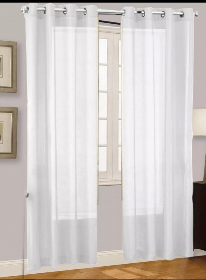 2PC WHITE SOLID VOILE SHEER WINDOW CURTAIN GROMMET PANEL TREATMENT DRAPE -RUBY