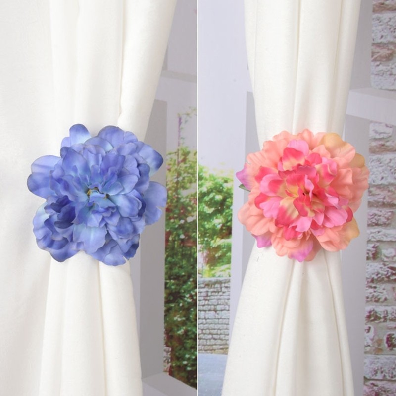 Artificial Flower Curtain Clips 2pcs Window Drapery Tiebacks for Home and Event