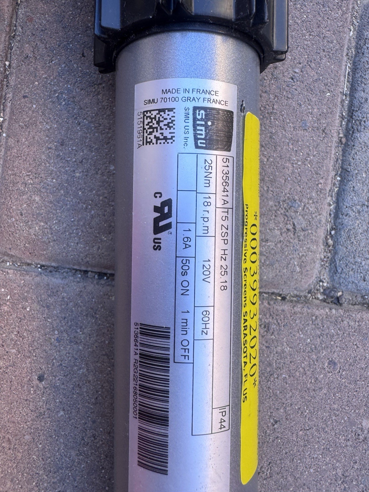 Simu Motorized Roller Shade Gray Metal Outside Mount Model T5 ZSP HZ 25.18