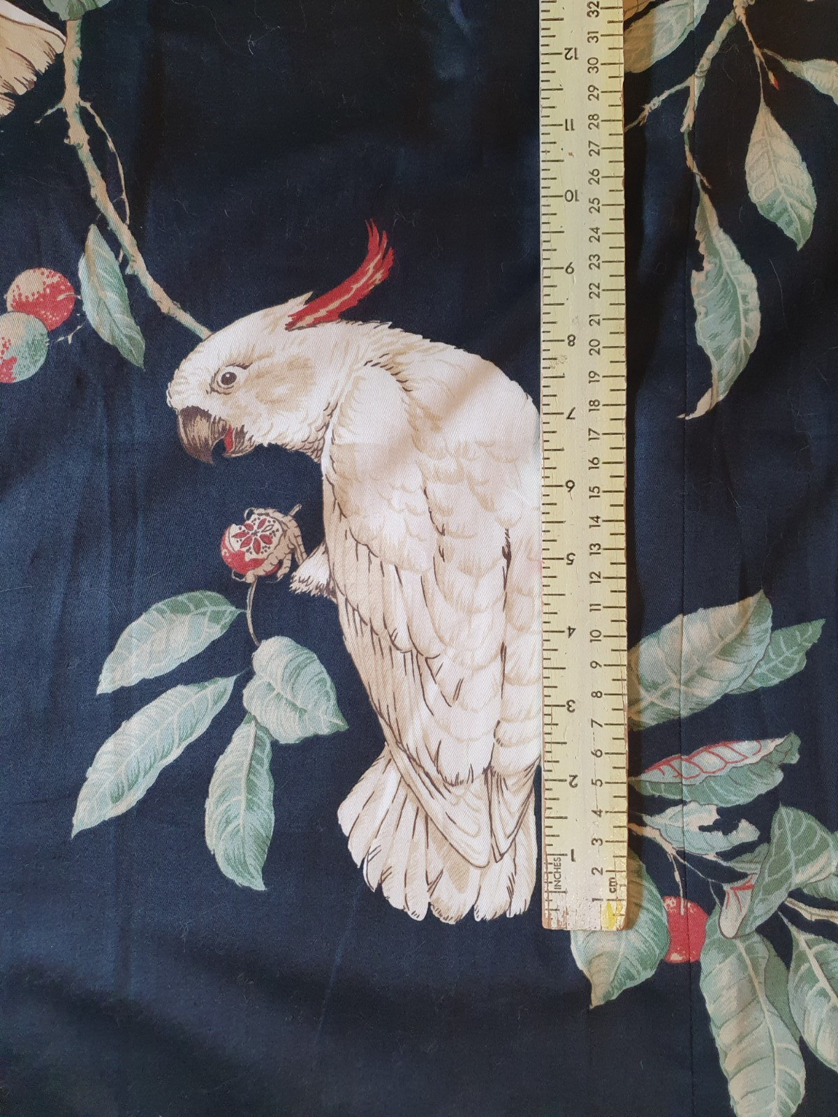 Custom Drapery Panels 2 Lined Unused Black Sateen Birds Leaves 78″x94 Each Panel