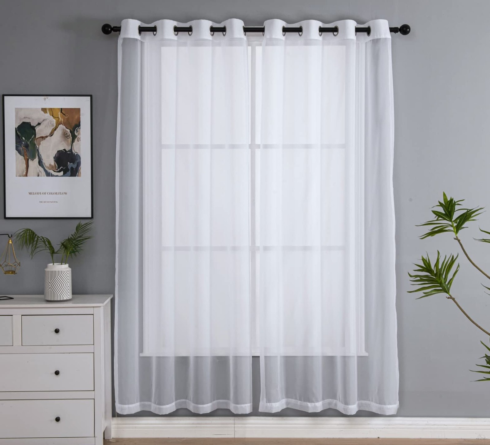PI Sheer White Curtains 84 Inch Length, Solid Voile with Grommet Top for Livi…