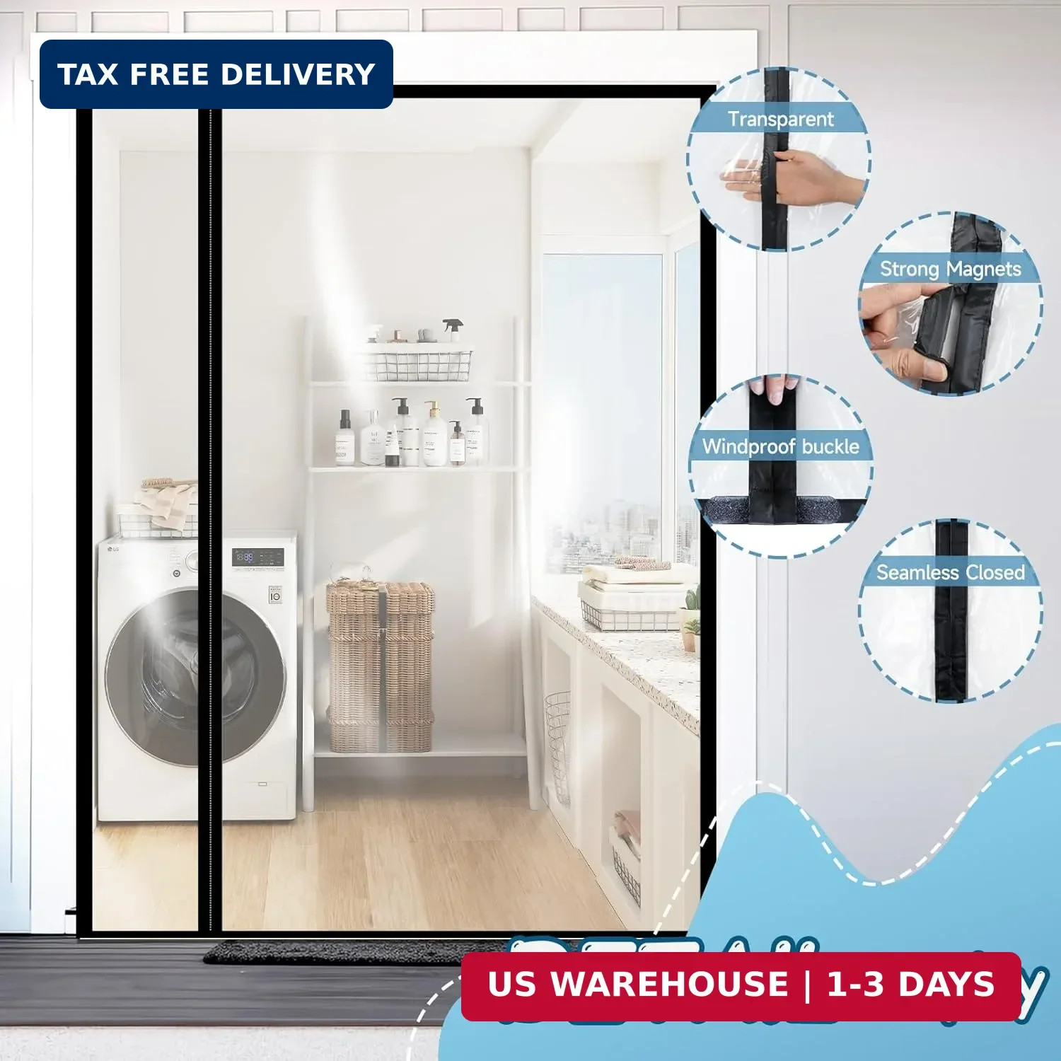 Transparent Insulated Door Curtains, Sunmoxia Reversible Left or Right Side Open