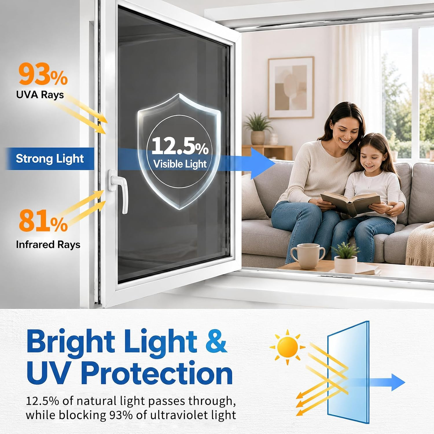 One Way Window Privacy Film, See Out Not in Daytime Mirror Tint for Home, Heat B