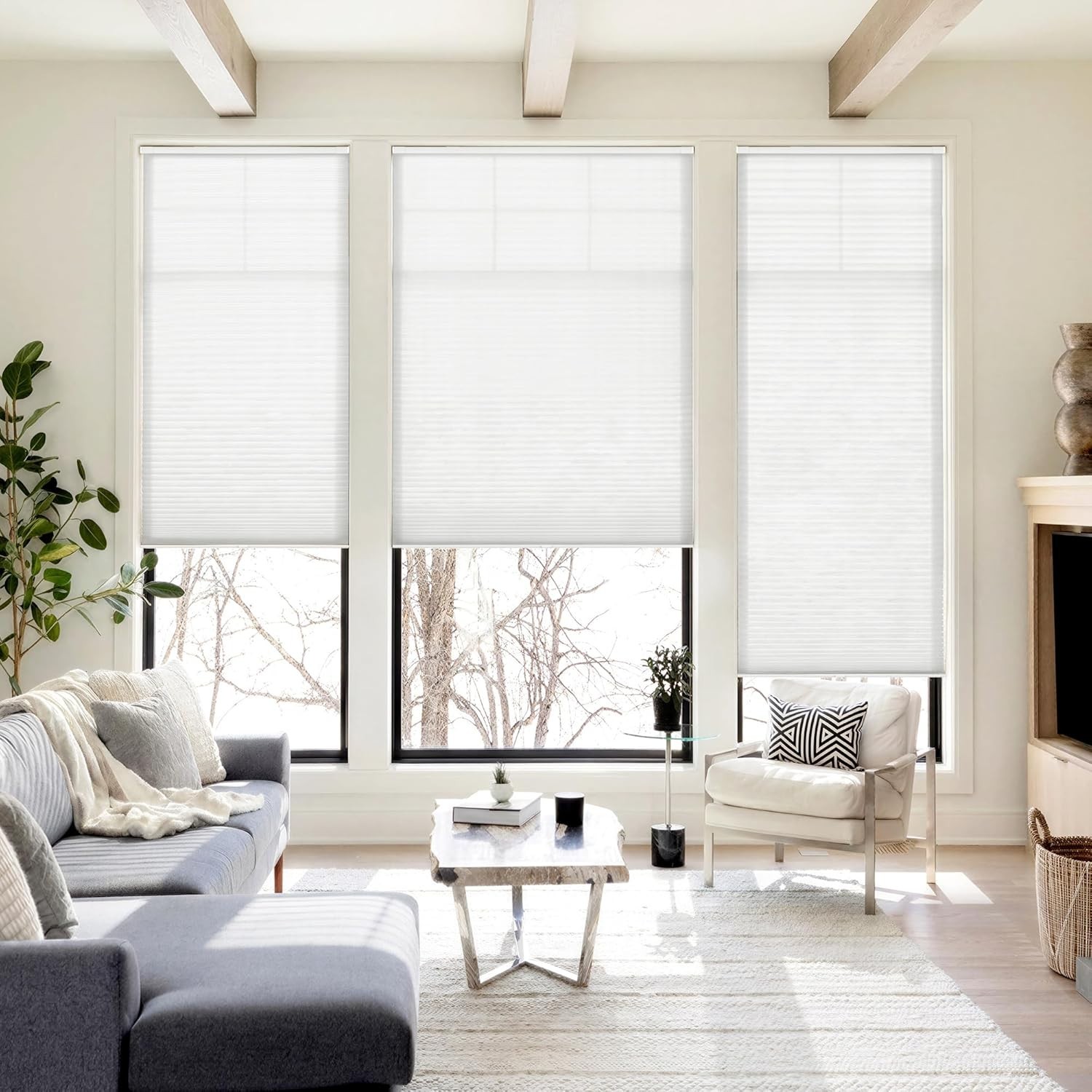 35.5″ W x 72″ H Cordless Light Filtering Cellular Shade, Easy Install, White