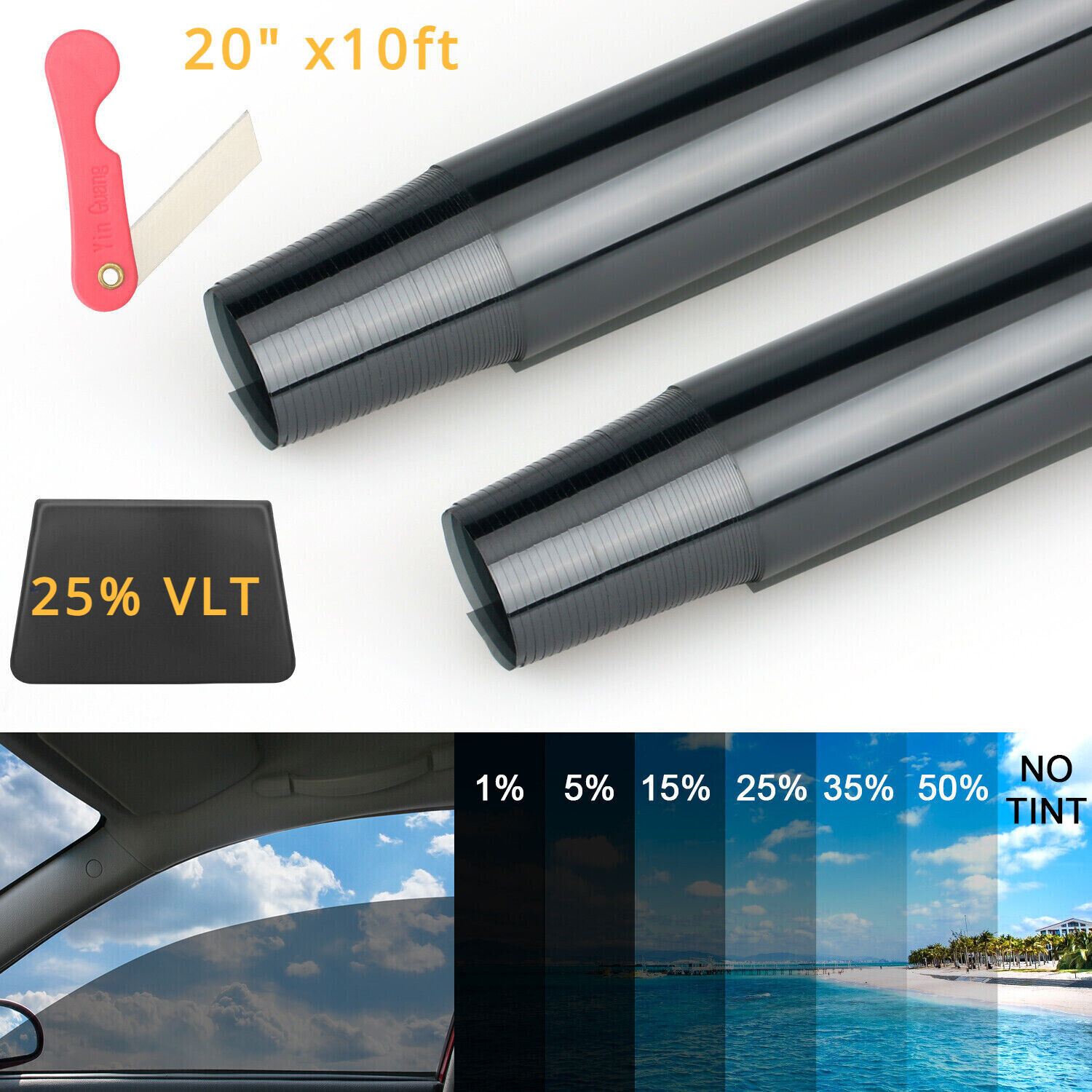 20″ x 10FT Uncut Car Window Tint Film Roll 5-35% VLT For Car Home & Office Glass