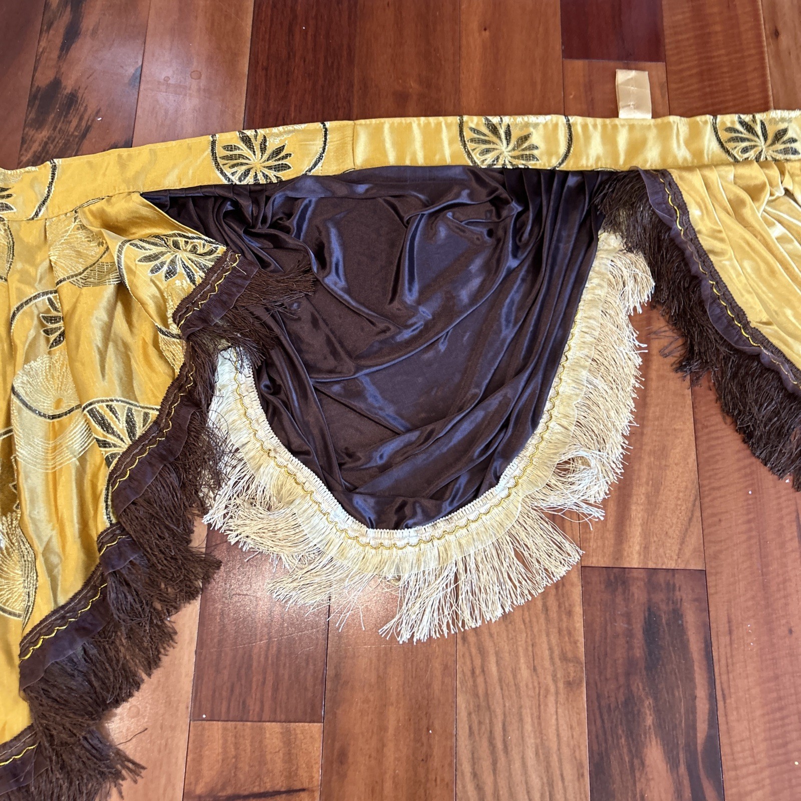 Victorian Gold Brown Waterfall Valances Bullion Fringe 89” X 20” + 3” Fringe