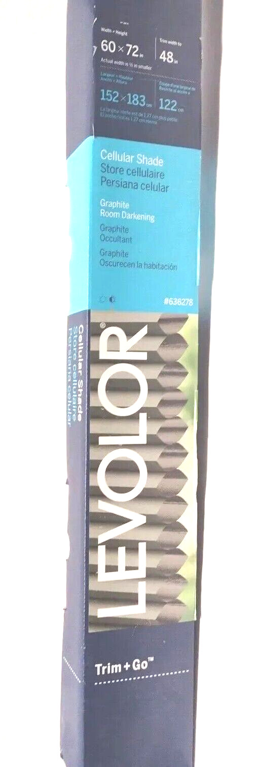 New LEVOLOR Trim+Go 60in x 72in Graphite Room Darkening Cordless Cellular Shade