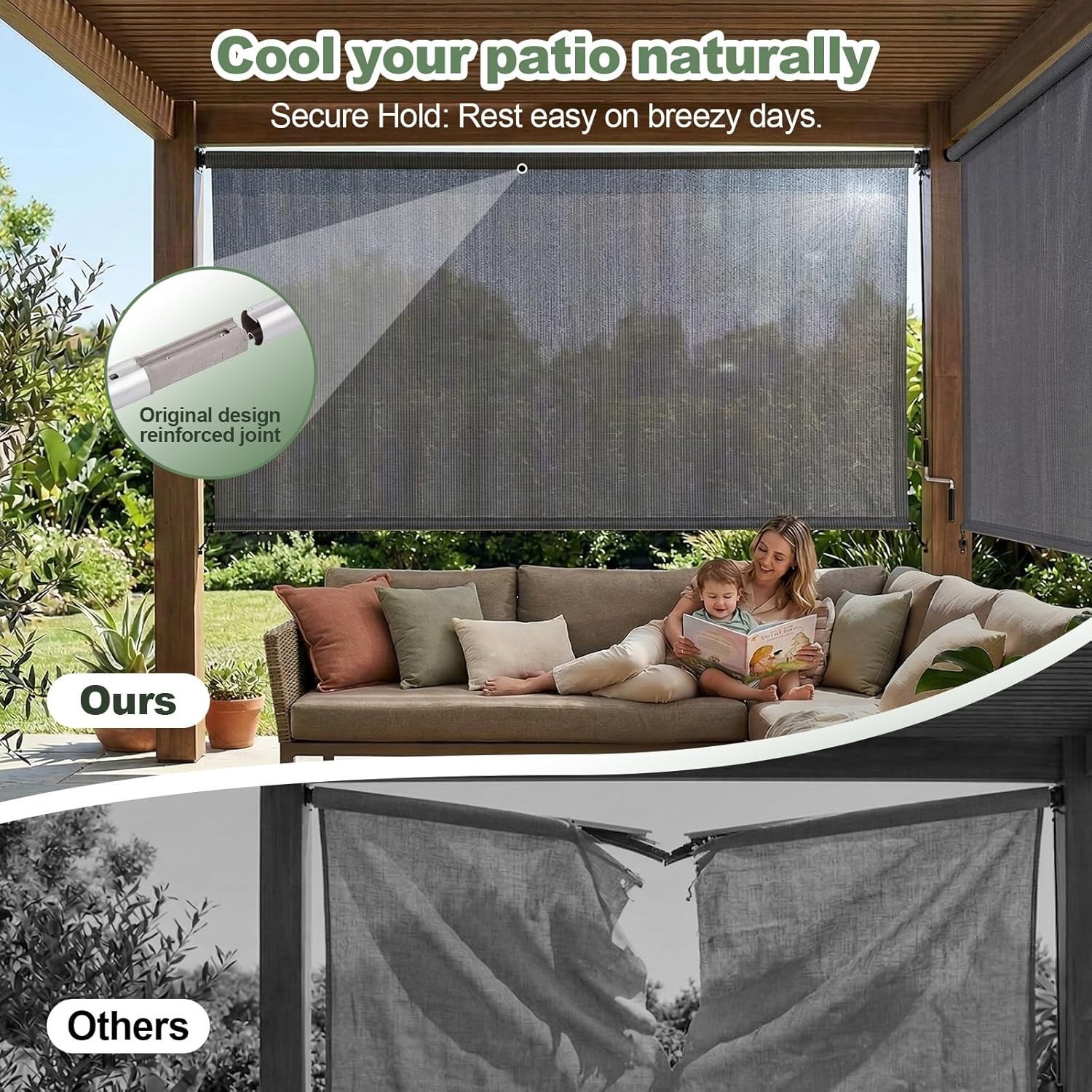 Light Gray 96″ x 96″ Crank Control Patio Shade – 95% UV Protection Roller Blinds