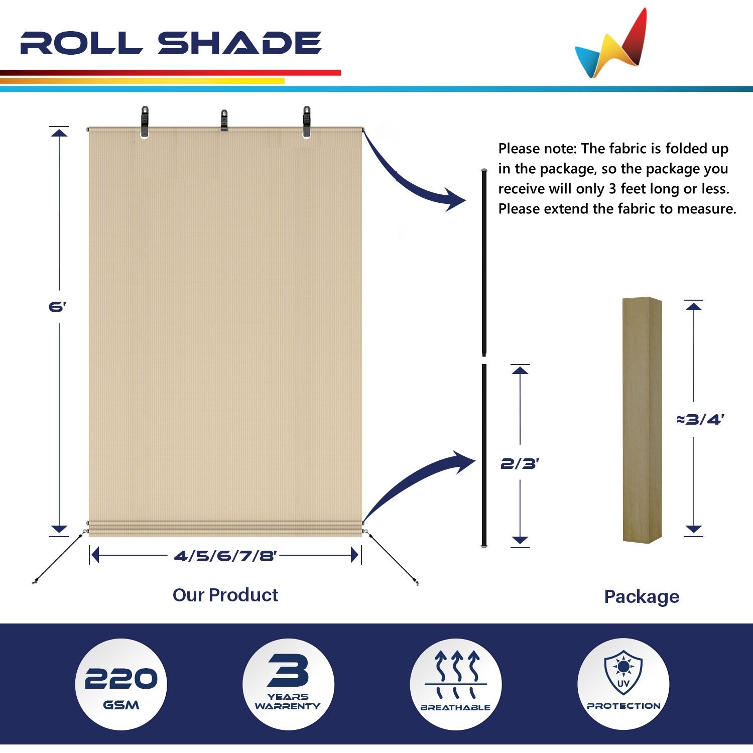 Beige Roll up Shade Roller Curtain For Patio Porch Pergola Balcony Yard Outdoor