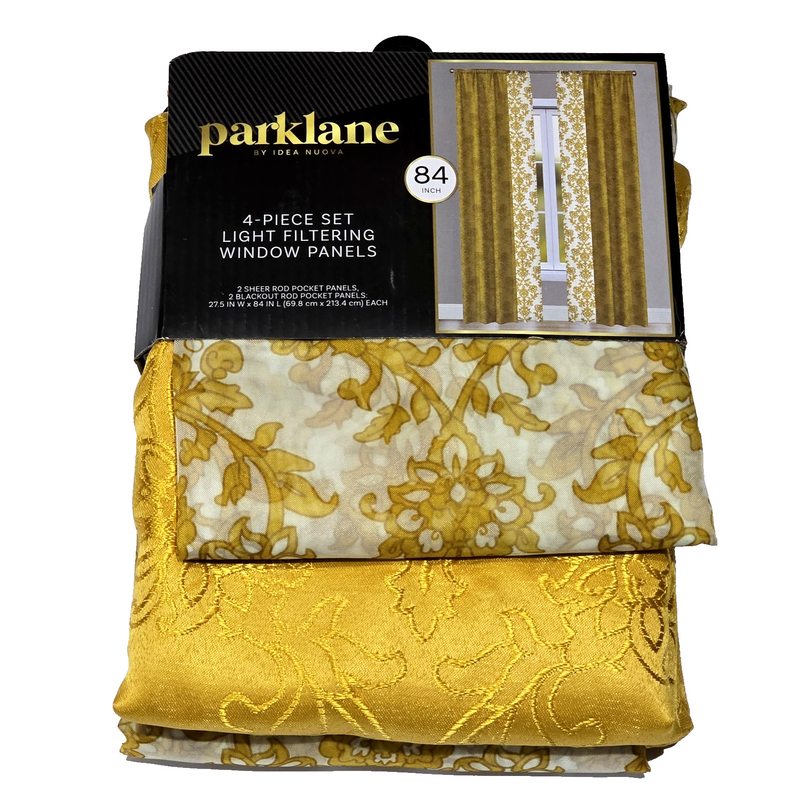 Parklane Idea Nuova 4 Piece Set Light Filtering Window Panels 27.5x84in Gold