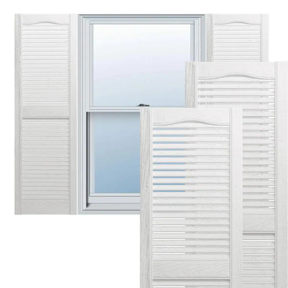 Exterior Shutter Vinyl Pair Louvered w/ Shutter Look Fasteners 14.5X60in White