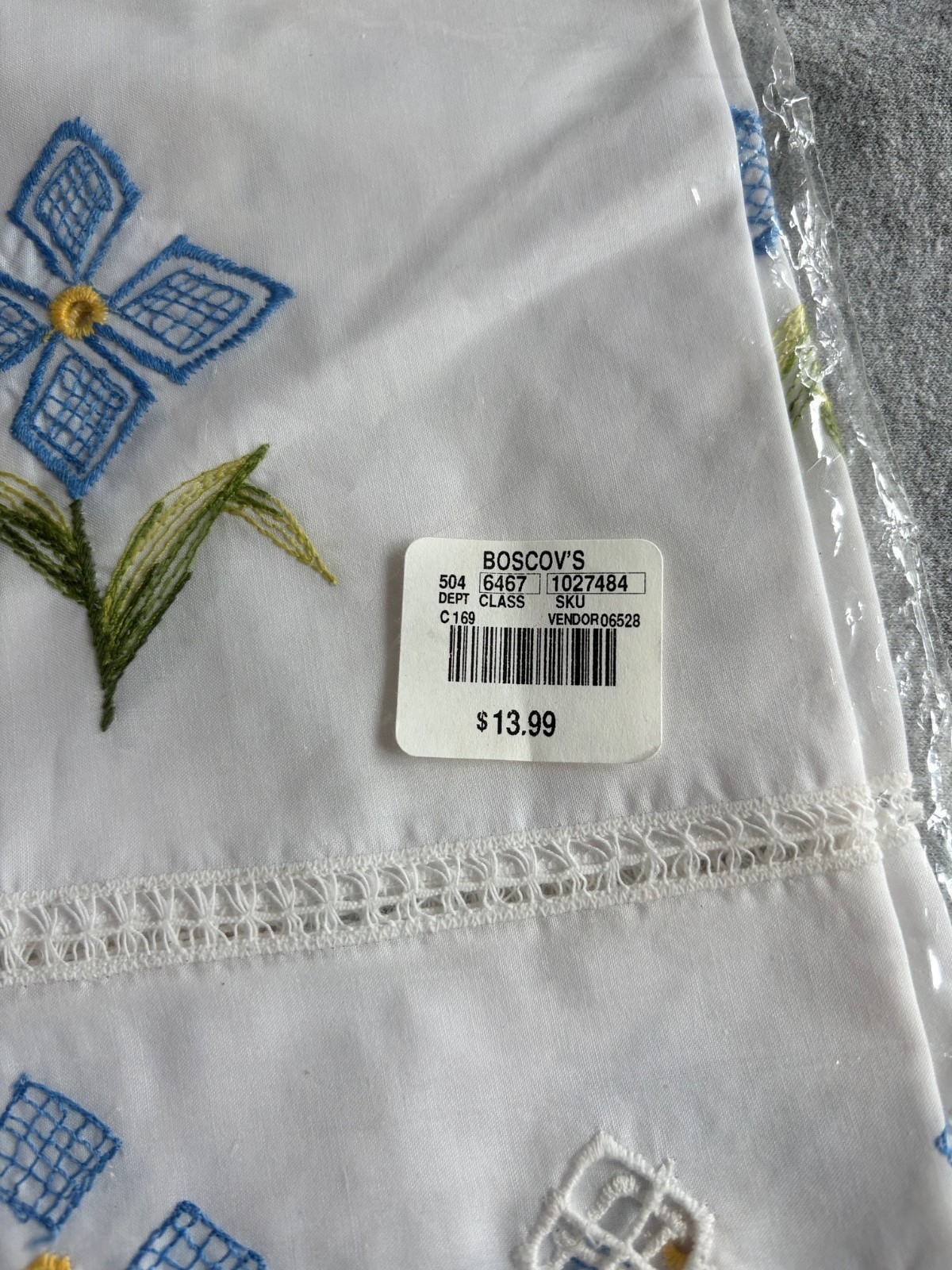 Embroidered Topper Valance Cutwork 12x68in. Butterflies Blue Flowers Rod Pocket