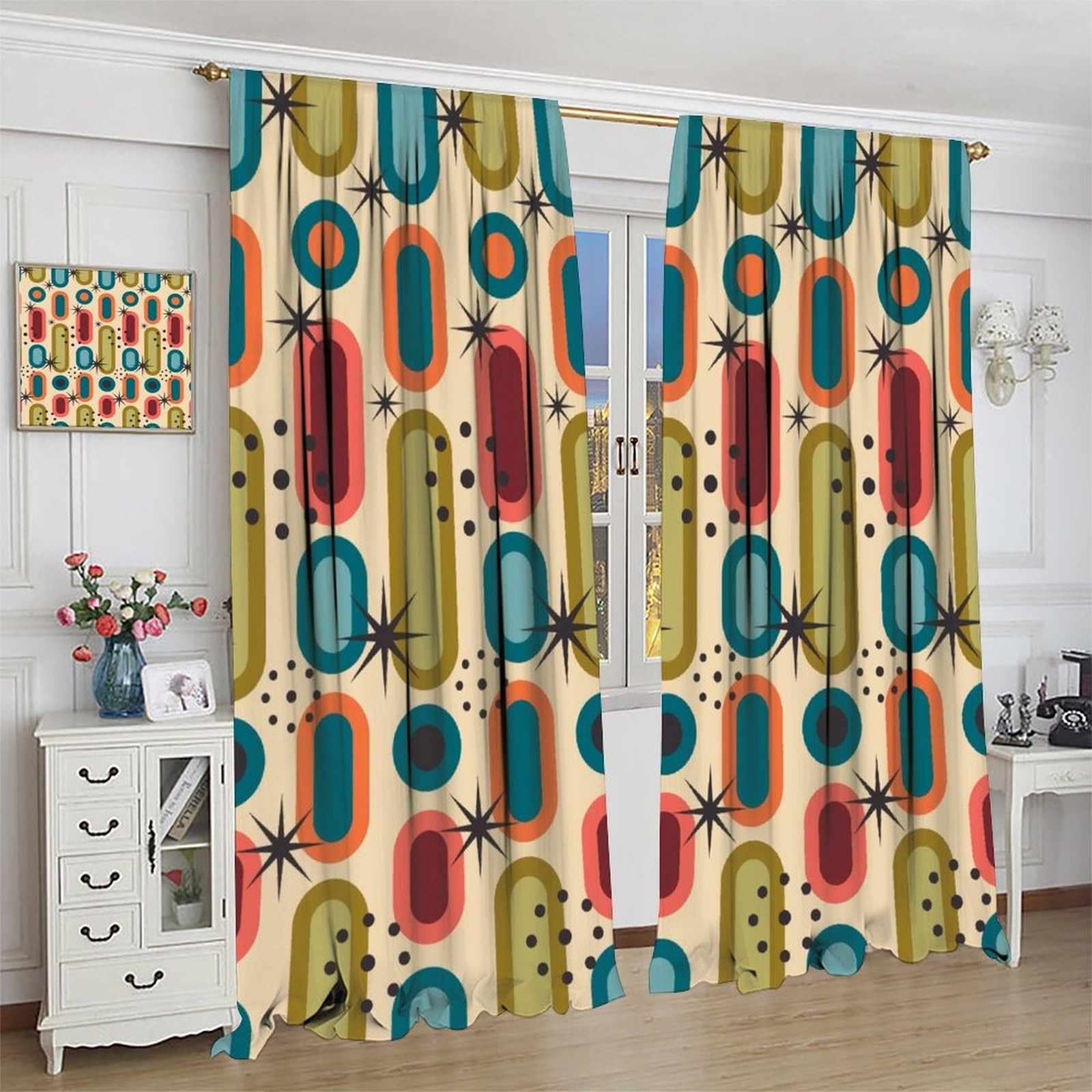 Mid Century Window Curtains,Retro Square Design Modern Style Blackout Window …