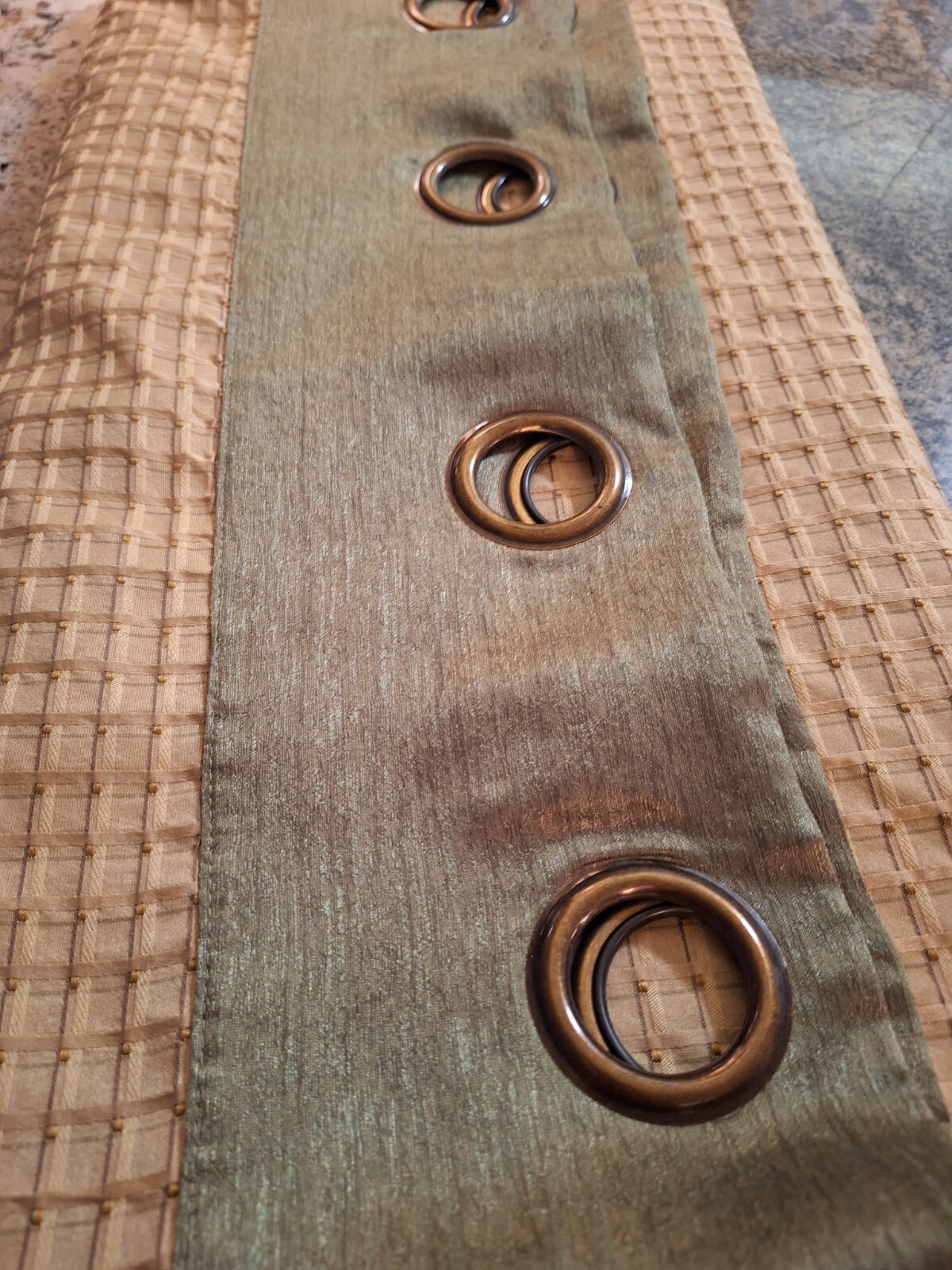 Drapery Panels Pair 84″ Long 51″ Wide Each Grommets Lined Green Gold Quality