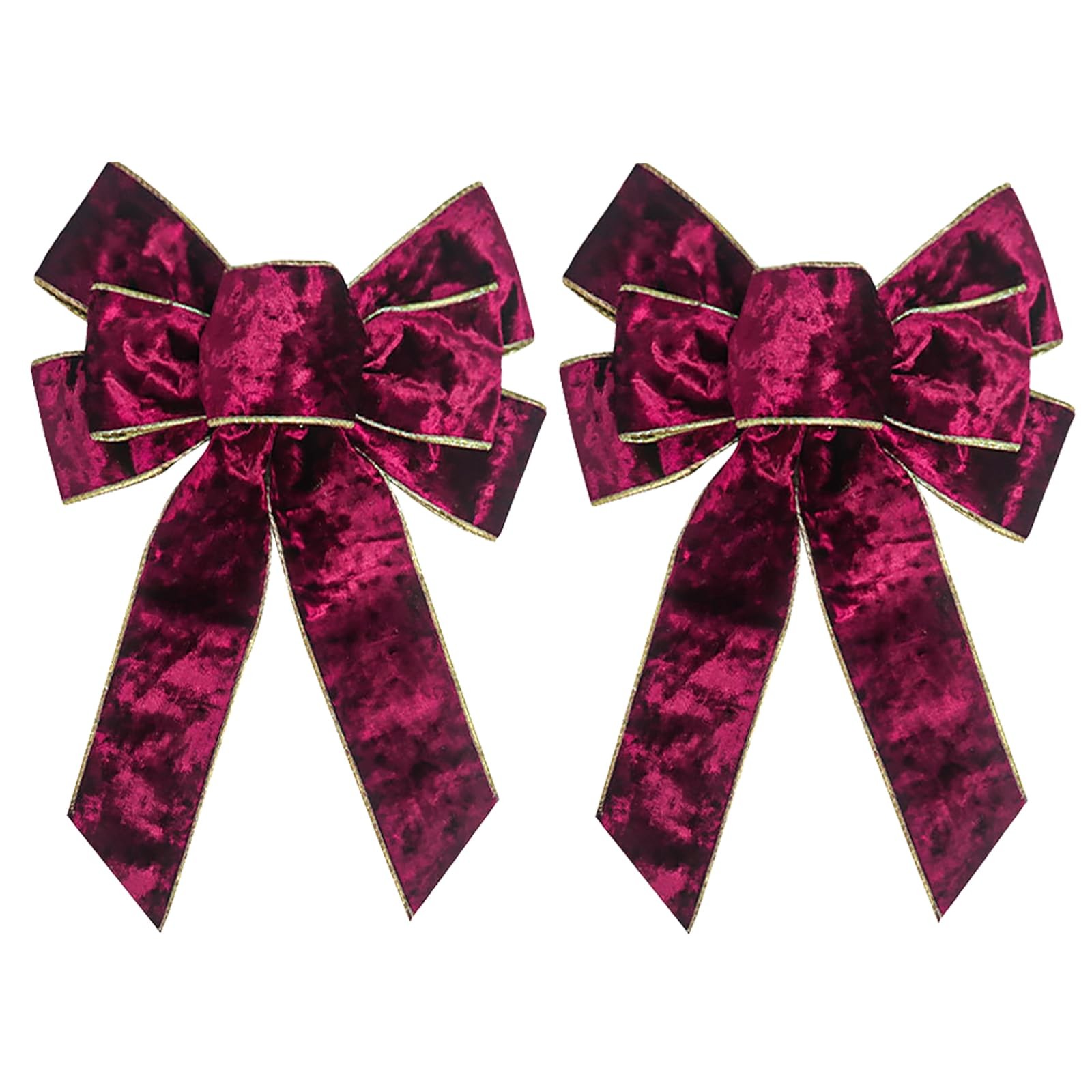 2 Pieces Christmas Wreath Bows for Front Door, Dark Red Velvet Ribbon Bowknot…