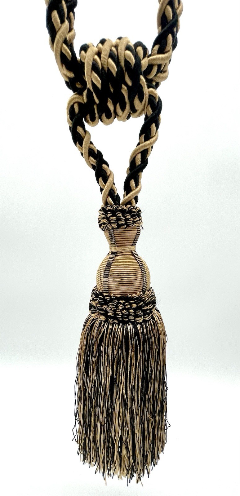 Medium Black & Gold Curtain Drapery Chair Tie Hold Back Tassel
