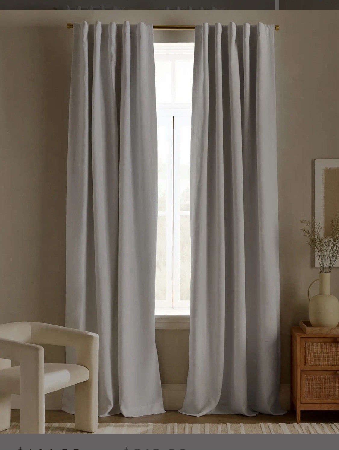 NWT $144 Quince 100% Linen White Blackout Curtain W 96” x H 84”