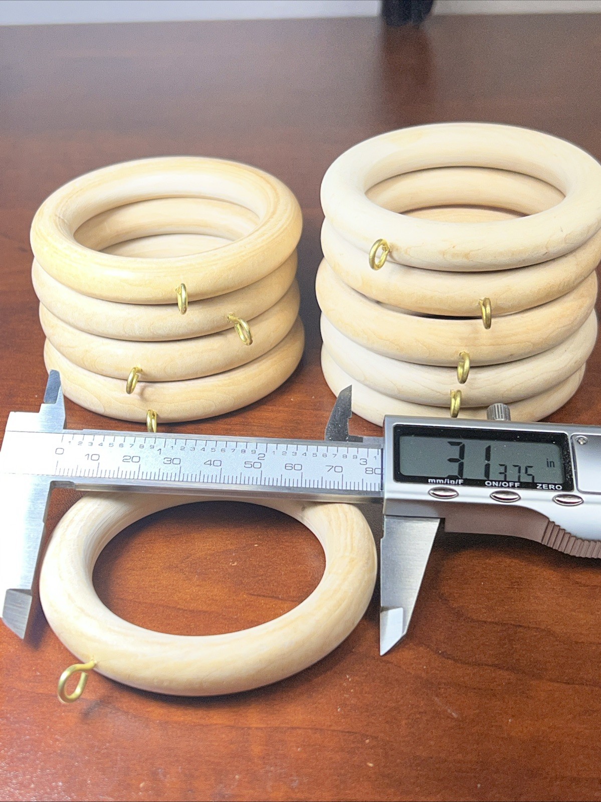 10 Unfinished Wood Smooth Curtain Rings 3” w/ Gold Eyelet Window Door