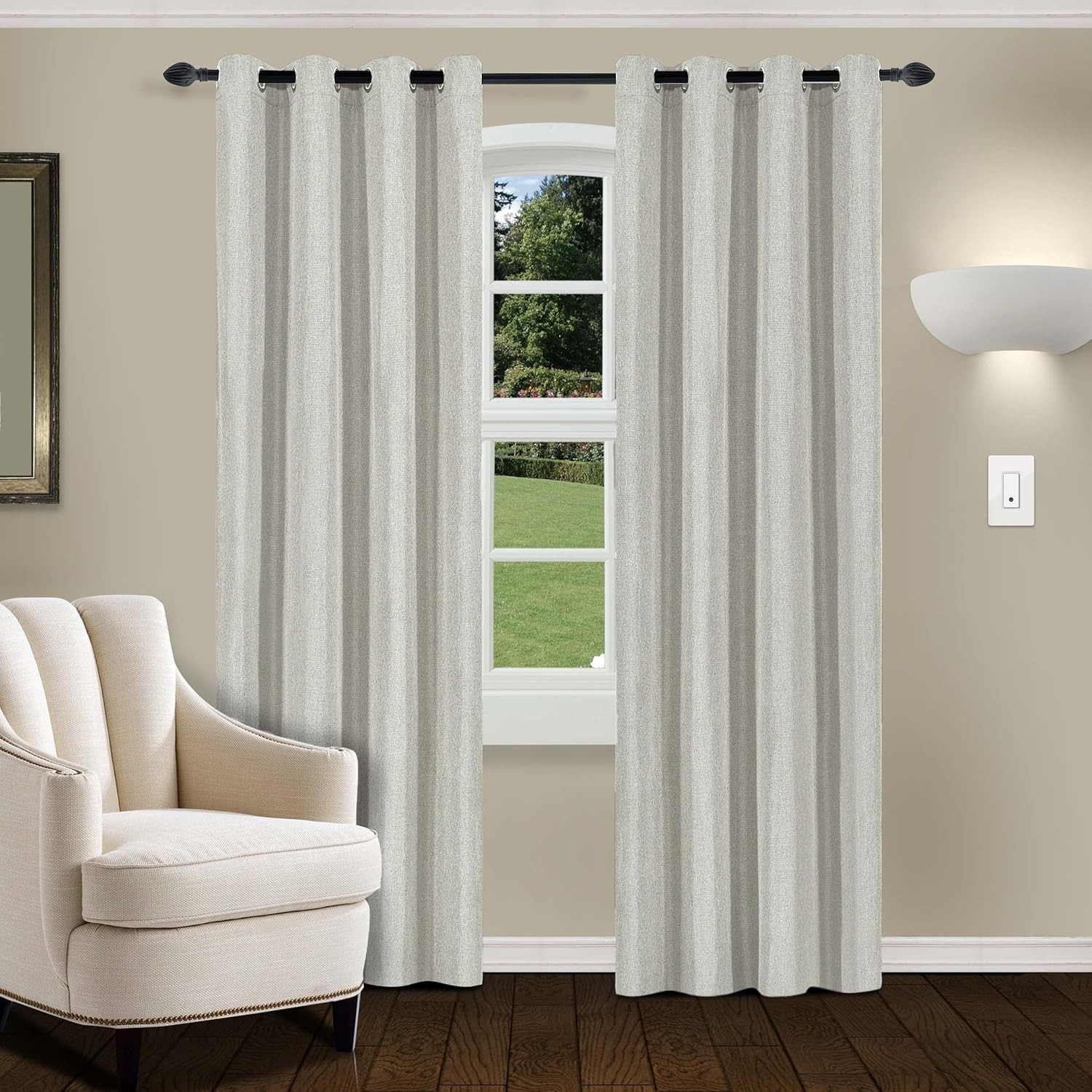 26×63 Linen Textured Blackout Curtain Set of 2, Thermal Insulated Marshmallow