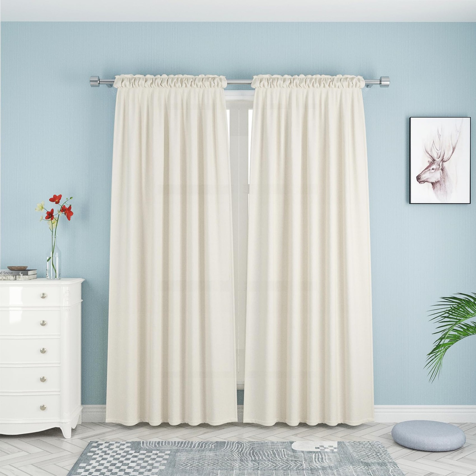 Upopo Ivory Curtains Kitchen Privacy Semi Sheer 84 Inch Long Linen Textured