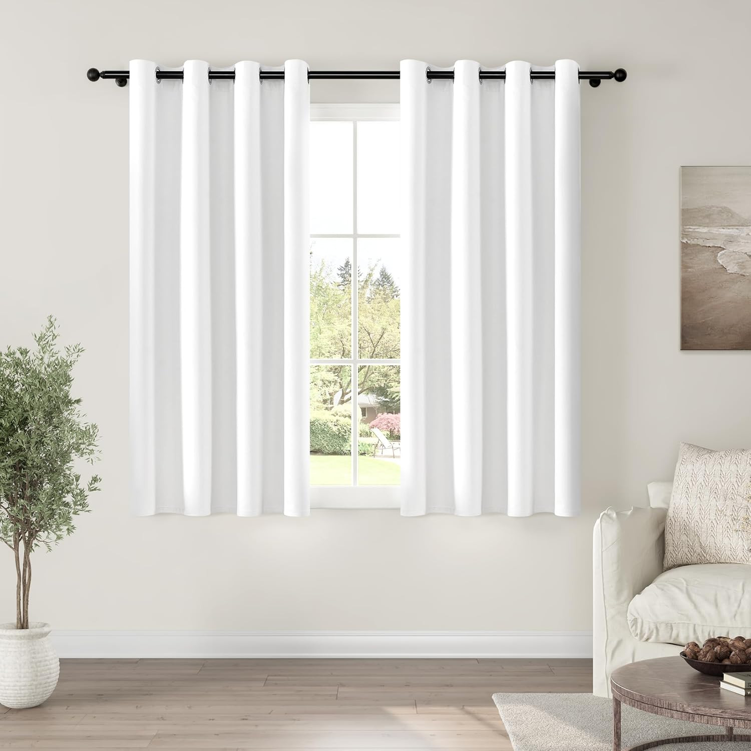 Chrisdowa 100% Blackout Pure White Solid Curtains 63 Inches Long 2 Panels for Be