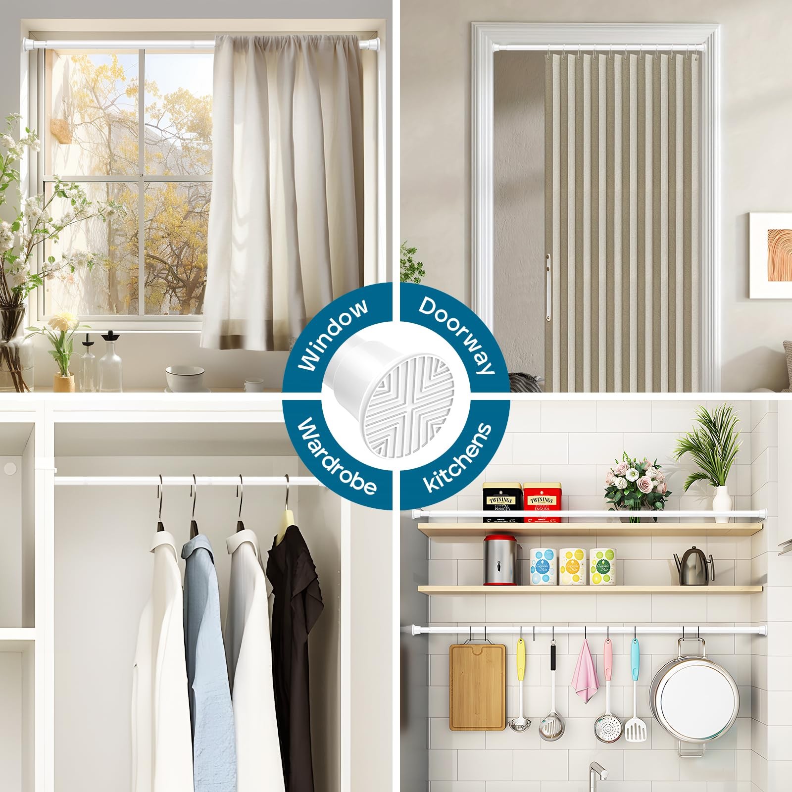1 PCS White Iron Spring Tension Curtain Rod 24 to 46 Inch Mounted Adjustable