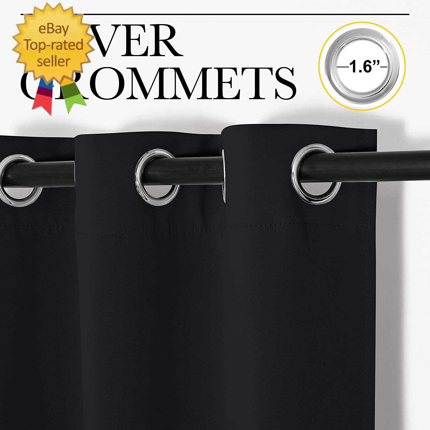 Halloween Pitch Black Solid Thermal Insulated Grommet Blackout Curtains/Drapes f