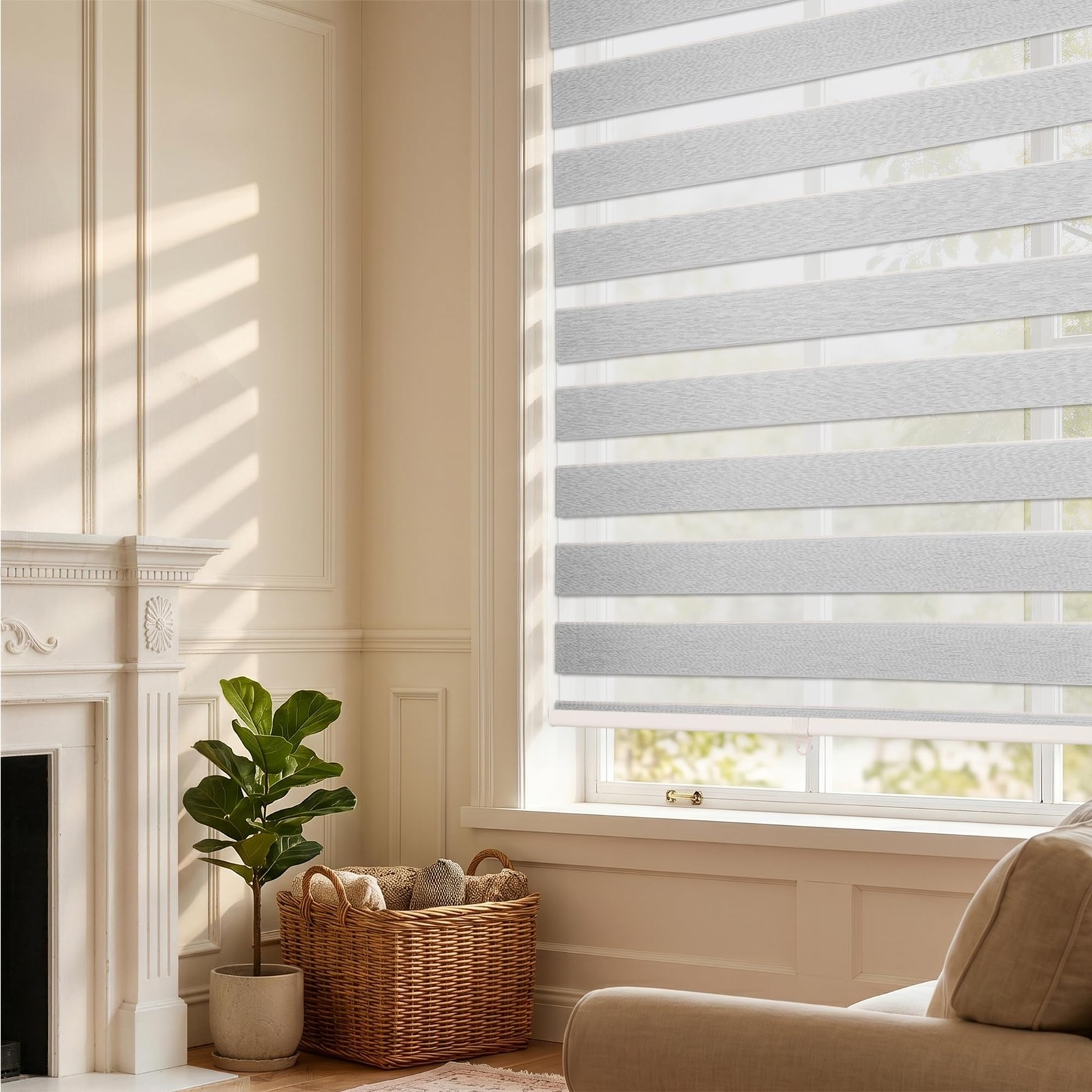Hestia Cordless Light Filtering Zebra Shades For Windows Day Night Dual-Layer