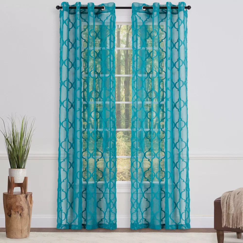 Chanasya 2pk Moroccan Embroidered Grommet Textured Sheer Window Curtain Panels
