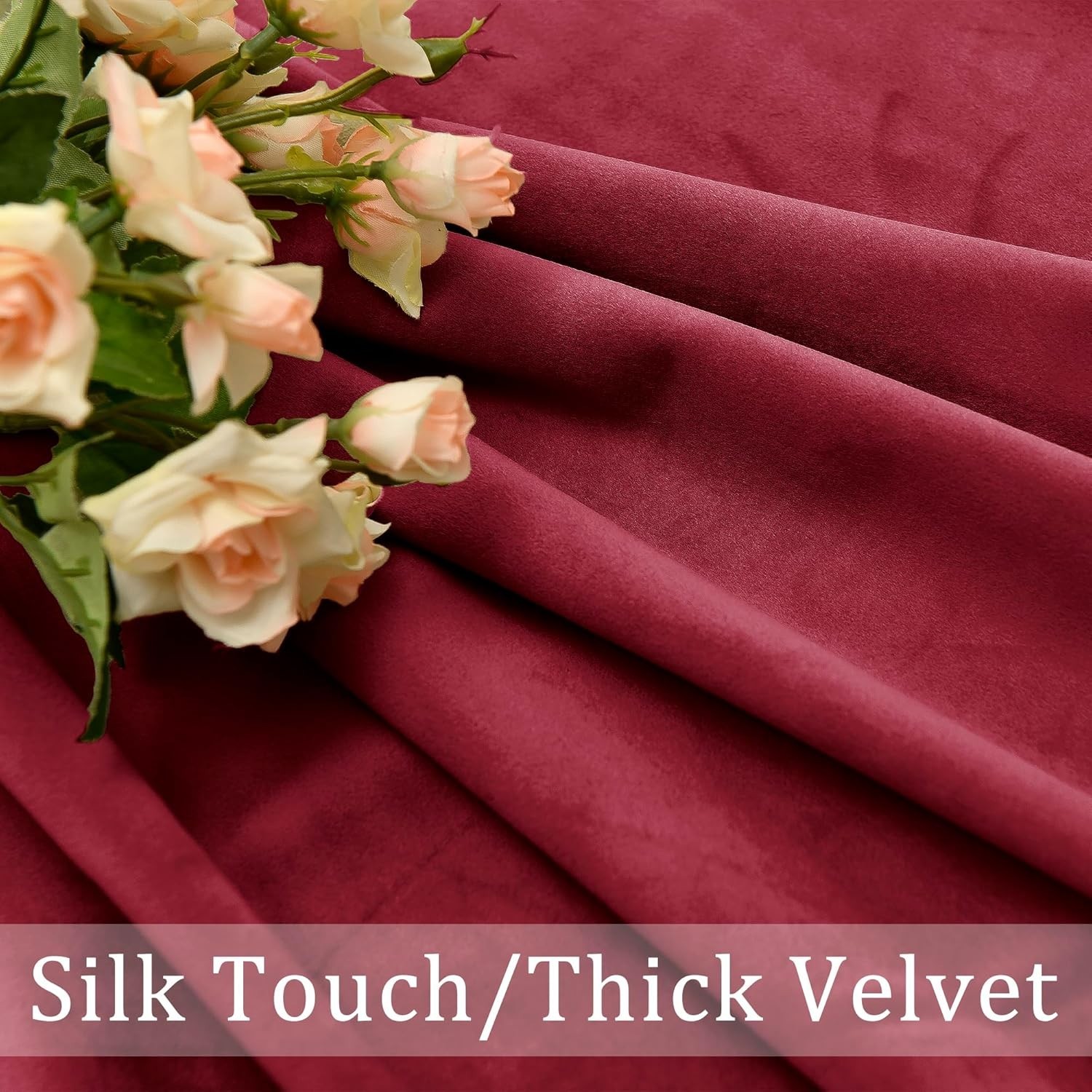 96 inches,Red Velvet Curtains,Blackout Thermal Insulated Solid Soft,Bedroom Li..