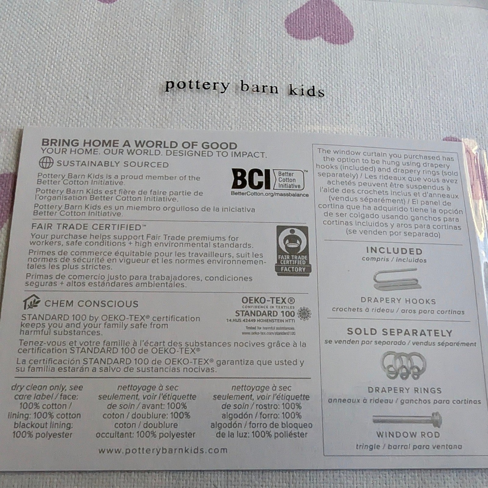 Pottery Barn Kids Printed Hearts Blackout Curtain 96″x44″ NEW
