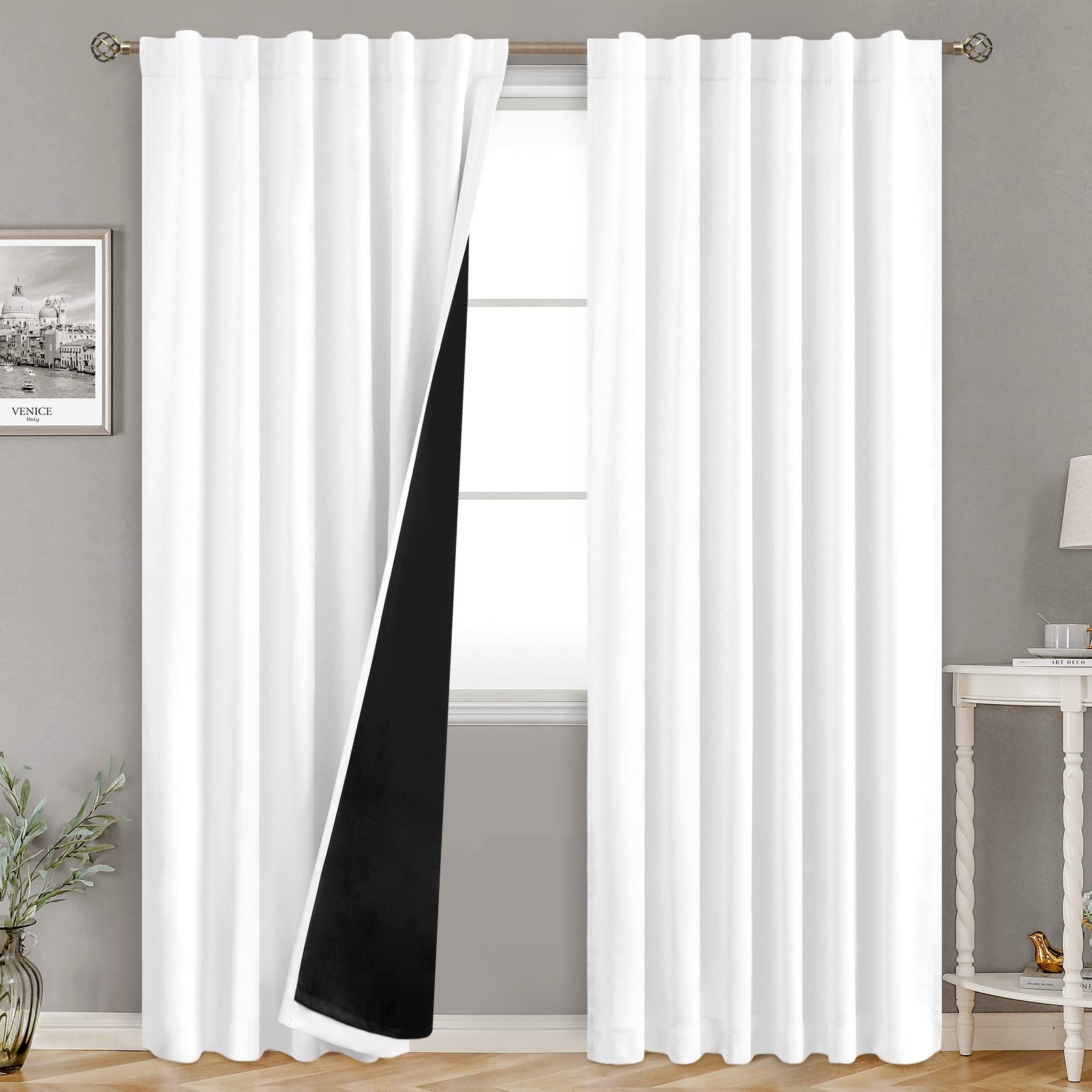 Pure White 100% Blackout Curtains for Bedroom, Black Out Living Room 84 inch …