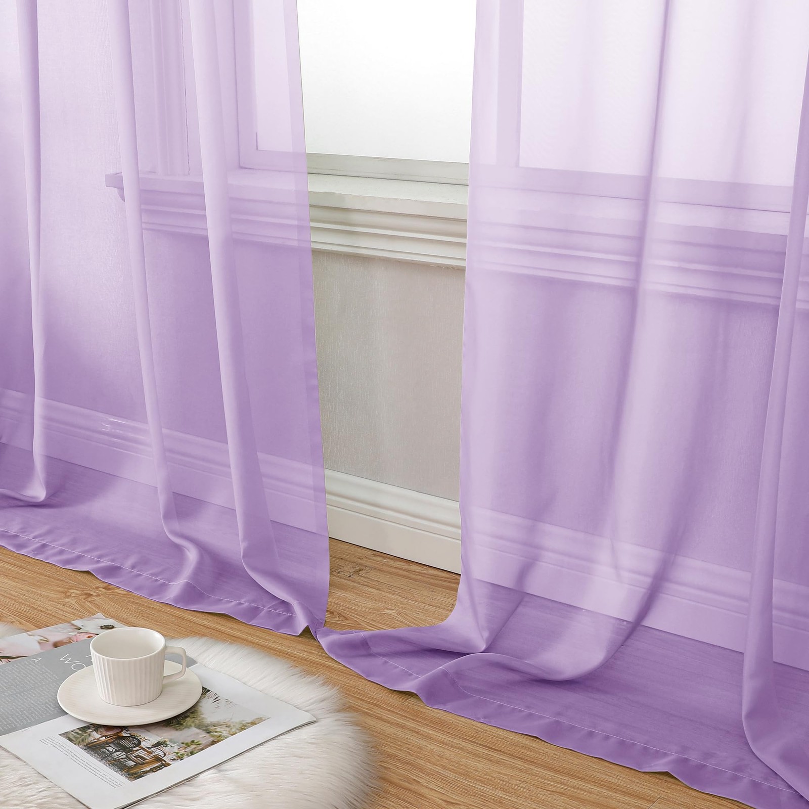 Light Purple Sheer Curtain Panels Pair Sold 84 Inch Length, Light Filtering W…