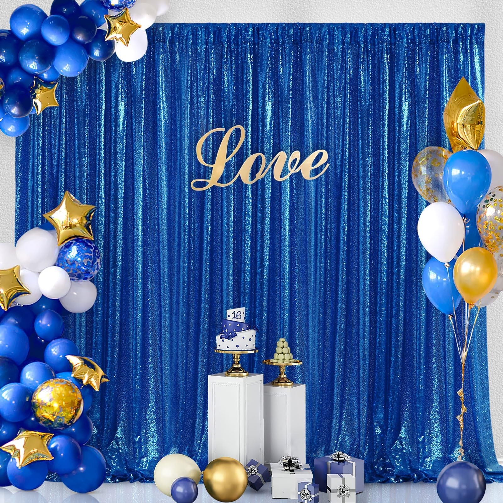 Royal Blue Sequin Backdrop Curtain Drapes – 6 Panels 2ft x 8ft for Party Decor