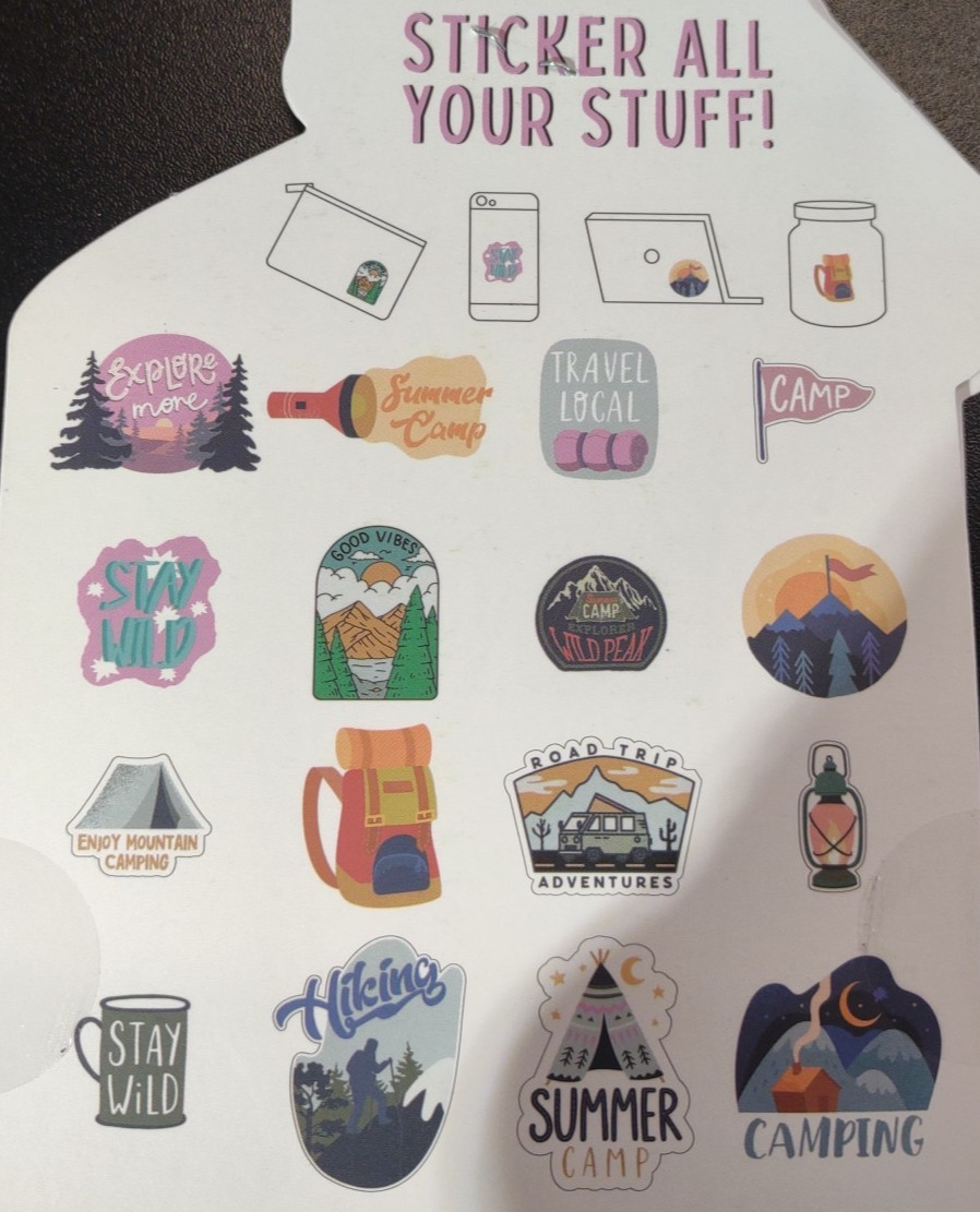 2 Pack-32 Pcs Total- Camping Outdoor Hiking Reusable Vinyl Stickers Waterproof