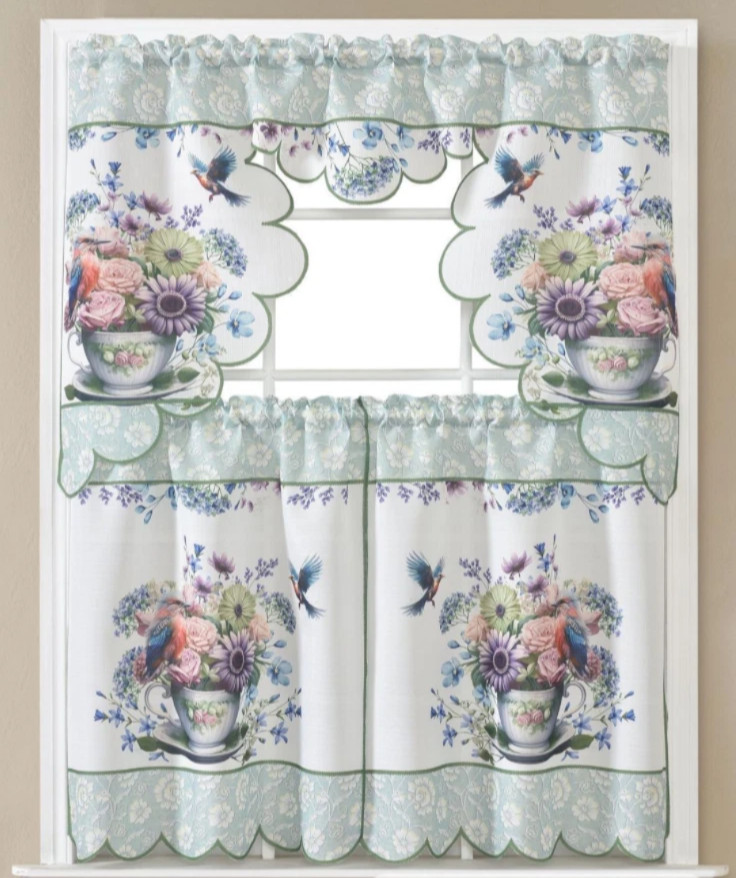 3PC KITCHEN TIER VALANCE SET SHORT PANEL WINDOW CURTAIN PRINTED 60’X 36′