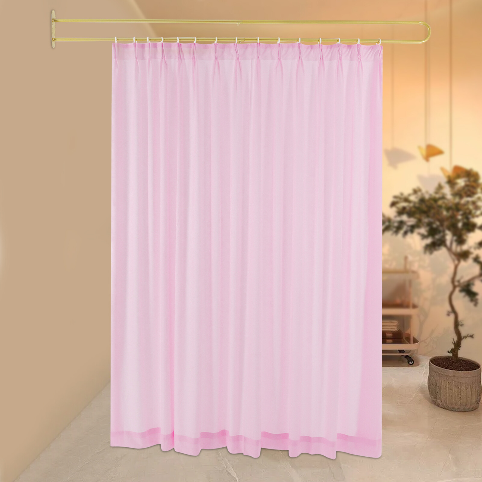 Privacy Partition Curtain Metal Support Wall Mounted U-Shape Room Divider 2M