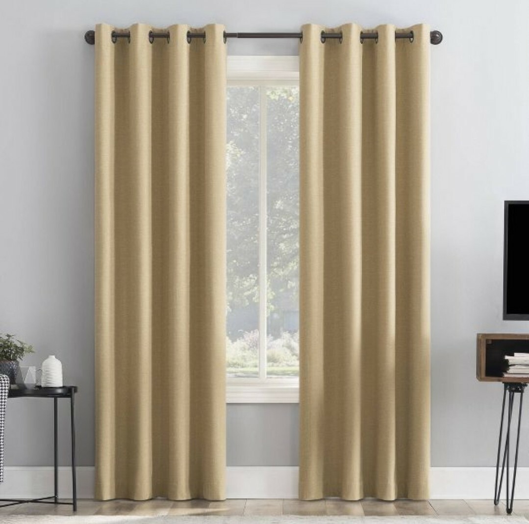 84″x50″ Gold Cayden Grommet Curtain Panel, Channing Textured, Blackout, Sun Zero