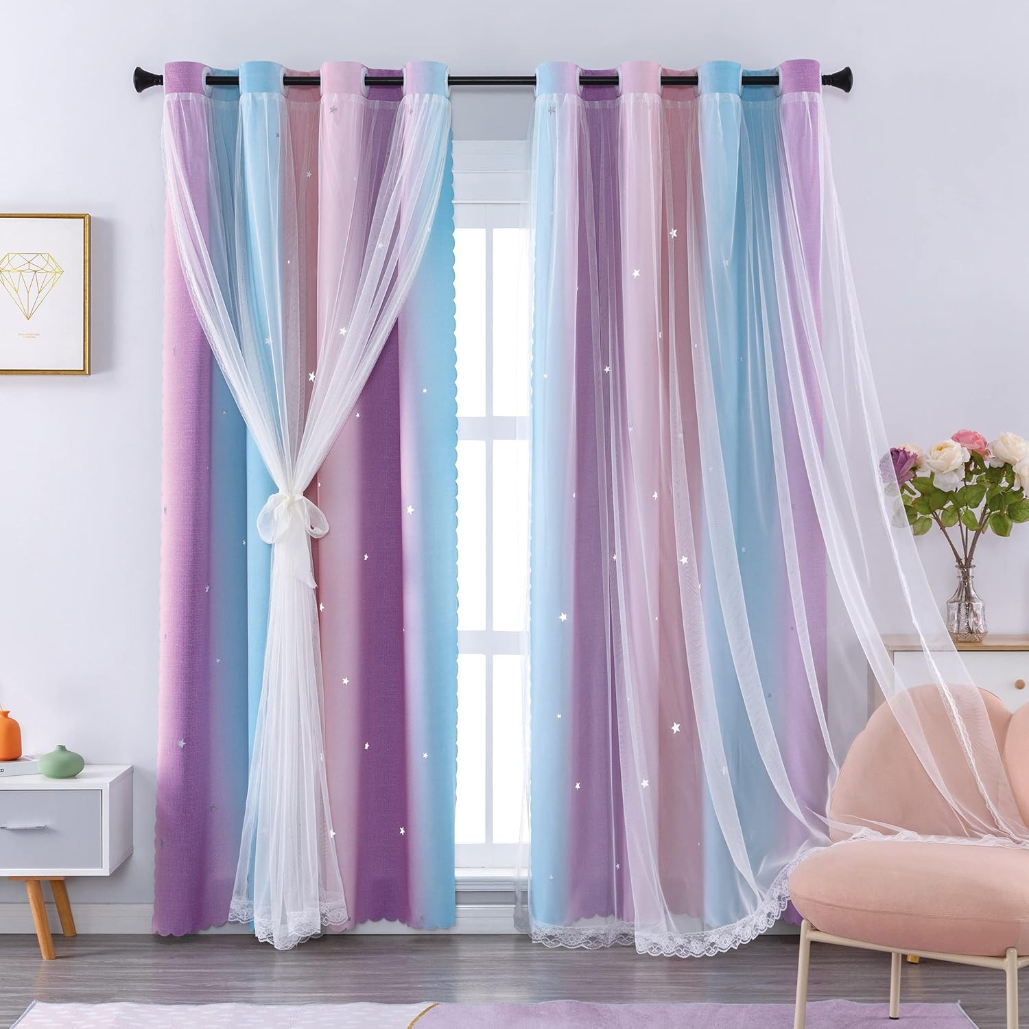 Blackout Curtains for Girls Bedroom Decor 63 Inches Long Window Curtains